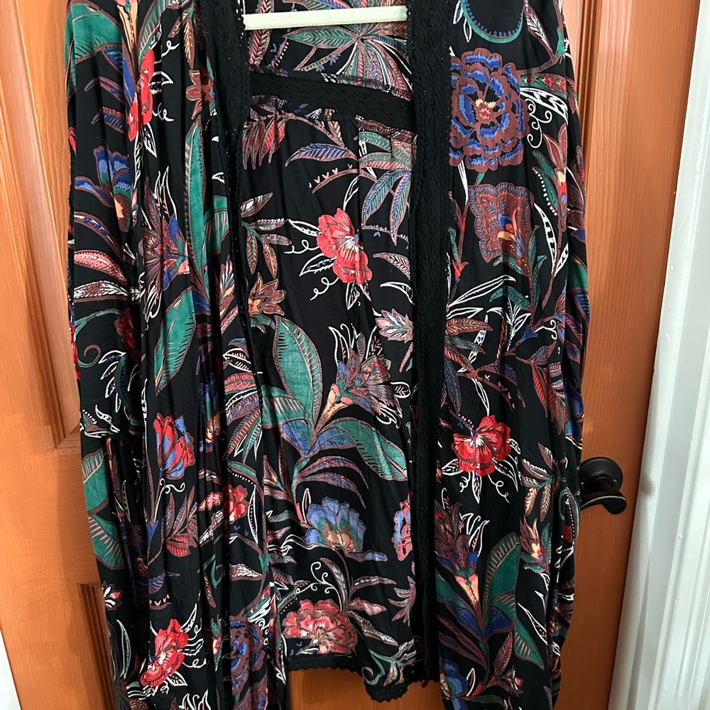 Floral Black Open-Front Women's Cardigan Jacket 3x New